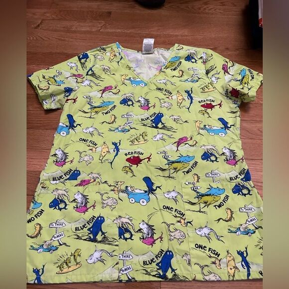 Dr. Seuss One Fish Two Fish Scrub Top - Picture 1 of 3